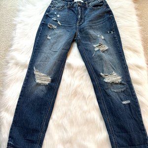 KANCAN Jeans Straight Leg High Waist Girlfriend Distressed Boho Size 27 #KC9147D
